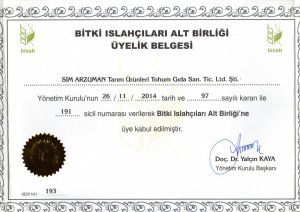 Bitki Islahçıları Alt Birliği Üyelik Belgesi