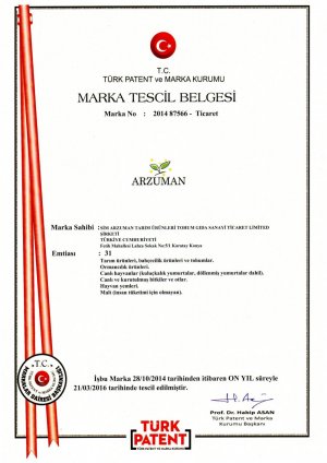 Arzuman Marka Tescil Belgesi