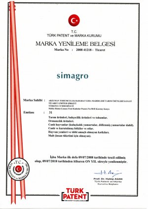 Simagro Marka Tescil Belgesi